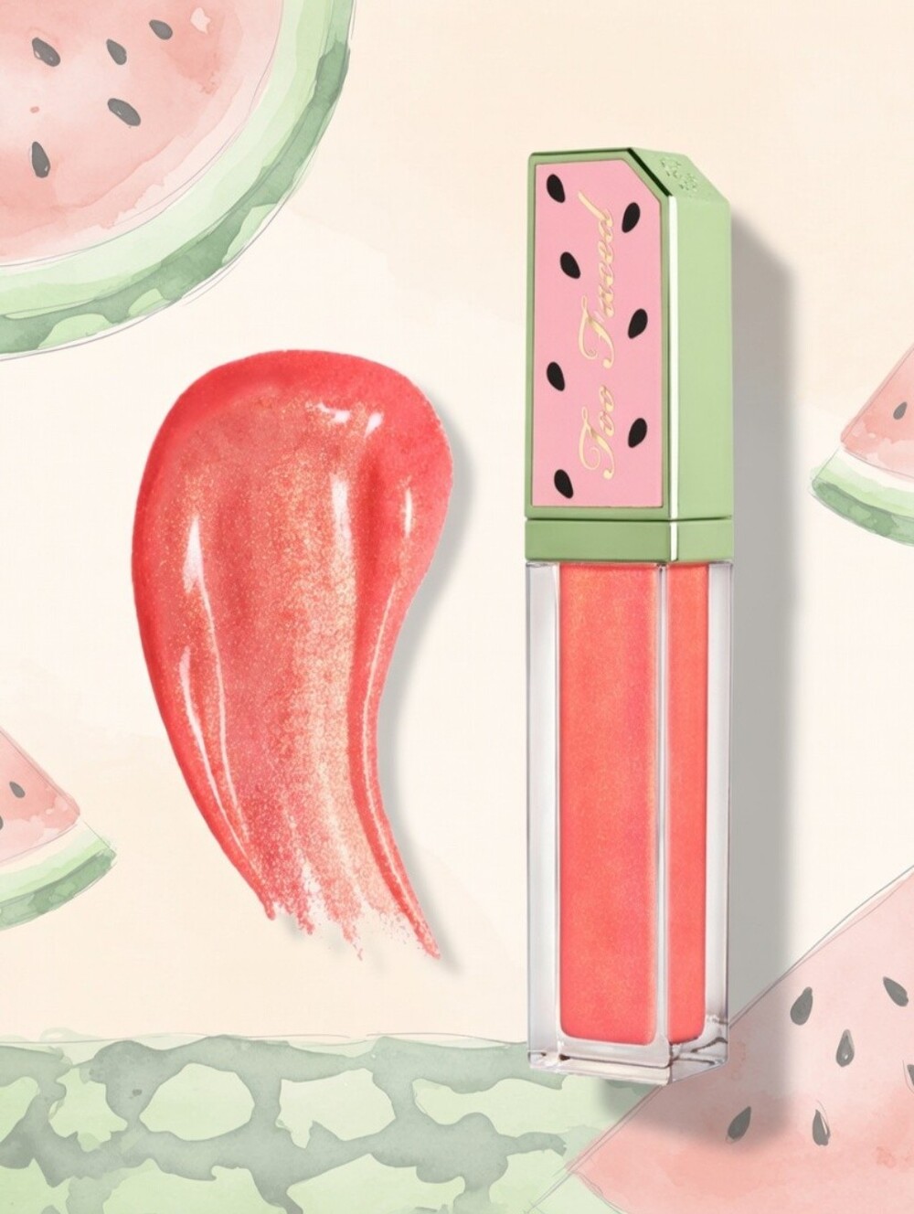 Too Faced Watermelon Candy Juicy Fruits Lip Gloss  in " Mega Melons" 7ml  A3 NIB